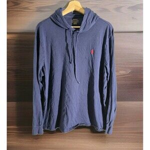 Polo Ralph Lauren Navy Blue Red Pony Lightweight Hooded Pullover Shirt Mens XL
